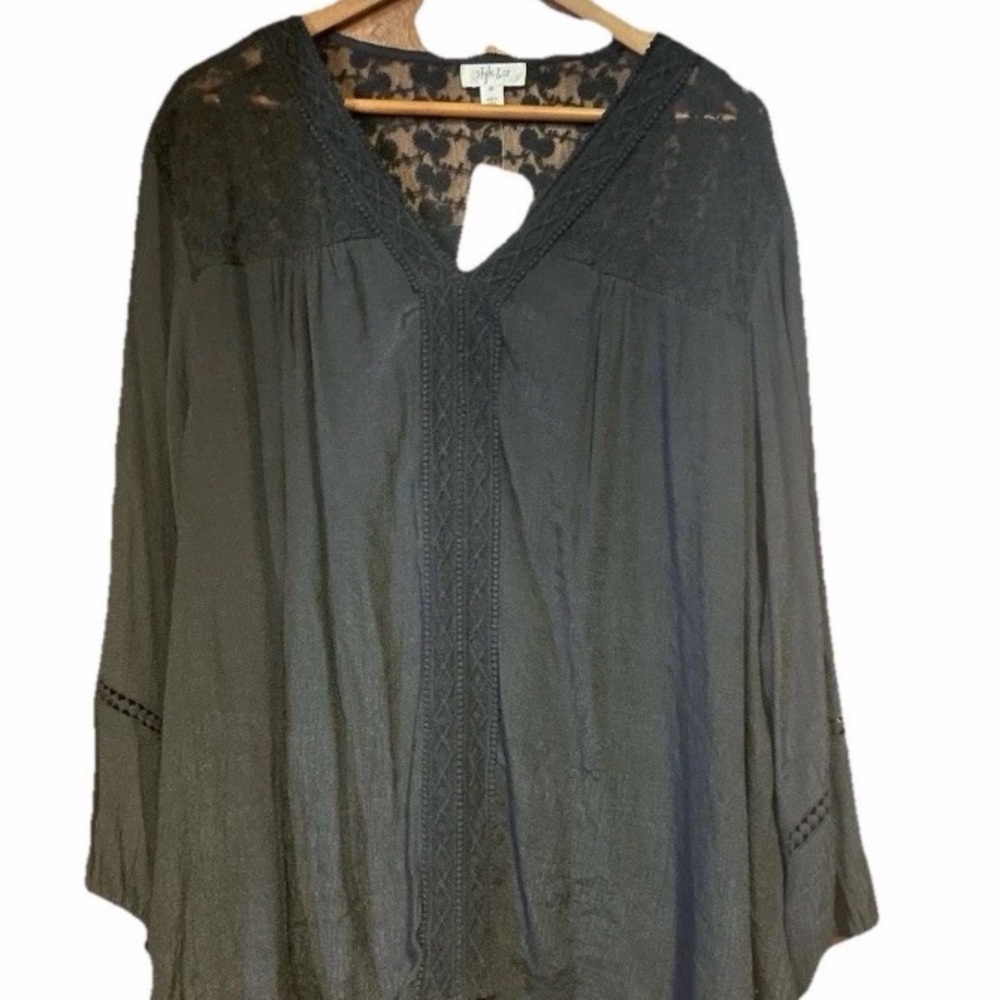 Women’s Plus Size 3X Black V Neck Lace Tunic Top Style & Co NWT HALF-OFF